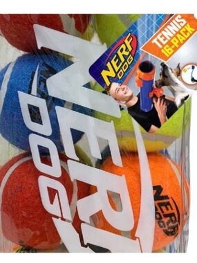 Nerf Dog Bright Orange, Blue, Red & Green Tennis Balls - 16 Pack